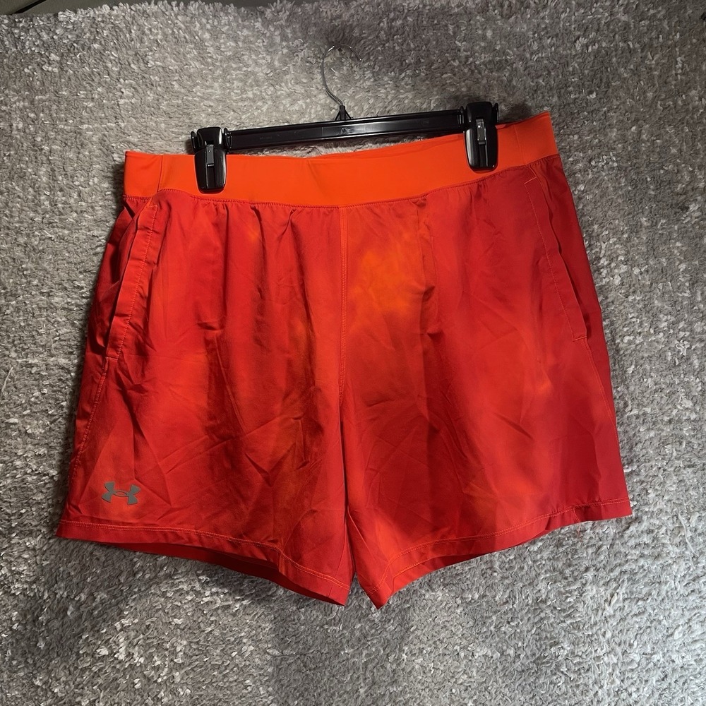 Under Armour‎ Mens Speedpocket Wash Running Shorts Red Orange Tie Dye Lined XXL